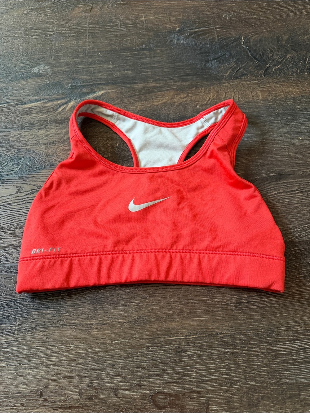 Nike Red Racerback Dri-FIT Sports Bra with White Swoosh